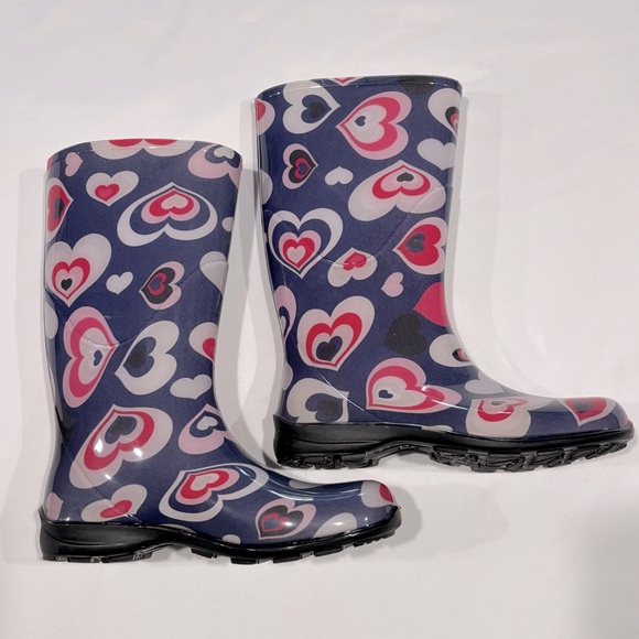 Heart Pattern Purple & Pink Rain Boots Size 7 - Picture 1 of 3